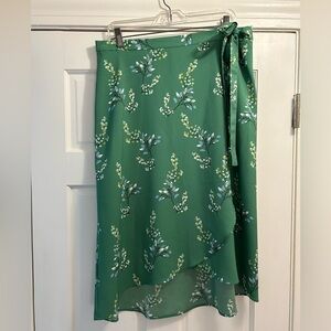 Loft wrap-style skirt, size 14, green floral